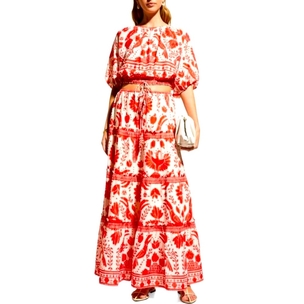 FARM RIO SET Red and White Tiered Maxi Skirt & Top. Like new condition.